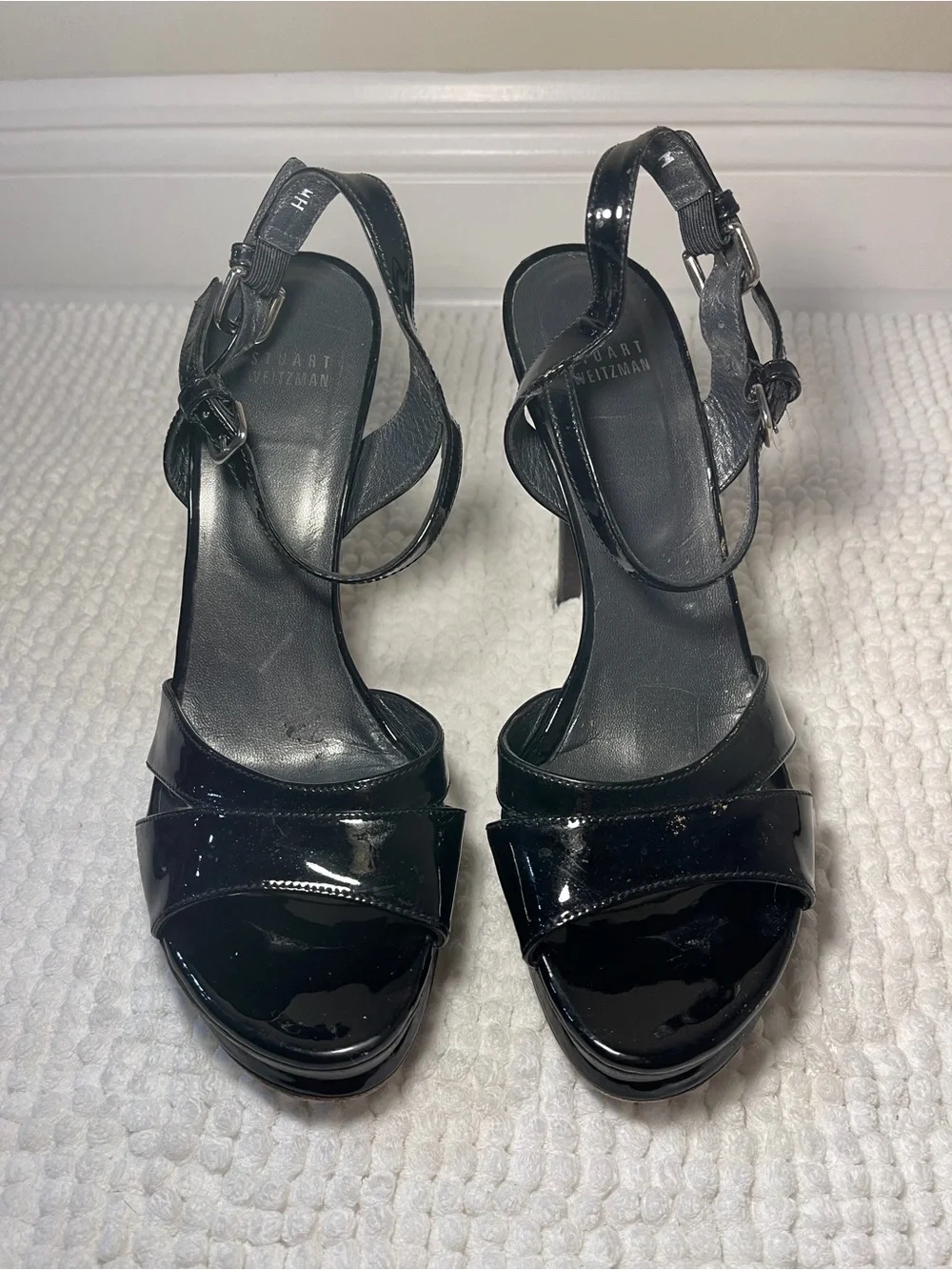 Stuart Weitzman Black Patent Leather Platform Slingback Heels
